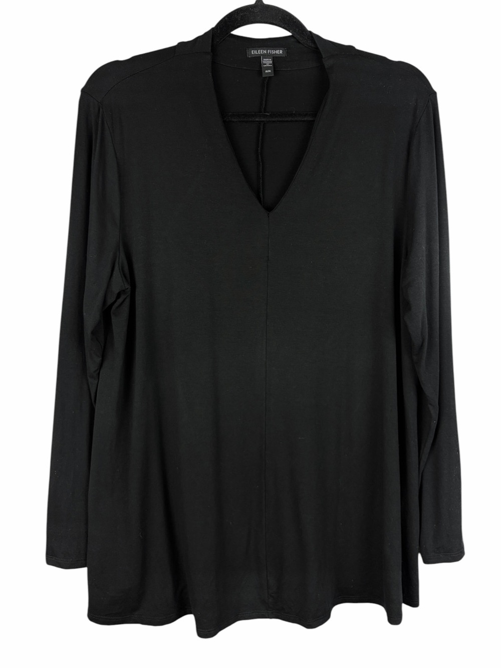 Eileen Fisher Black Tencel Lyocell V Neck Tunic Top Medium